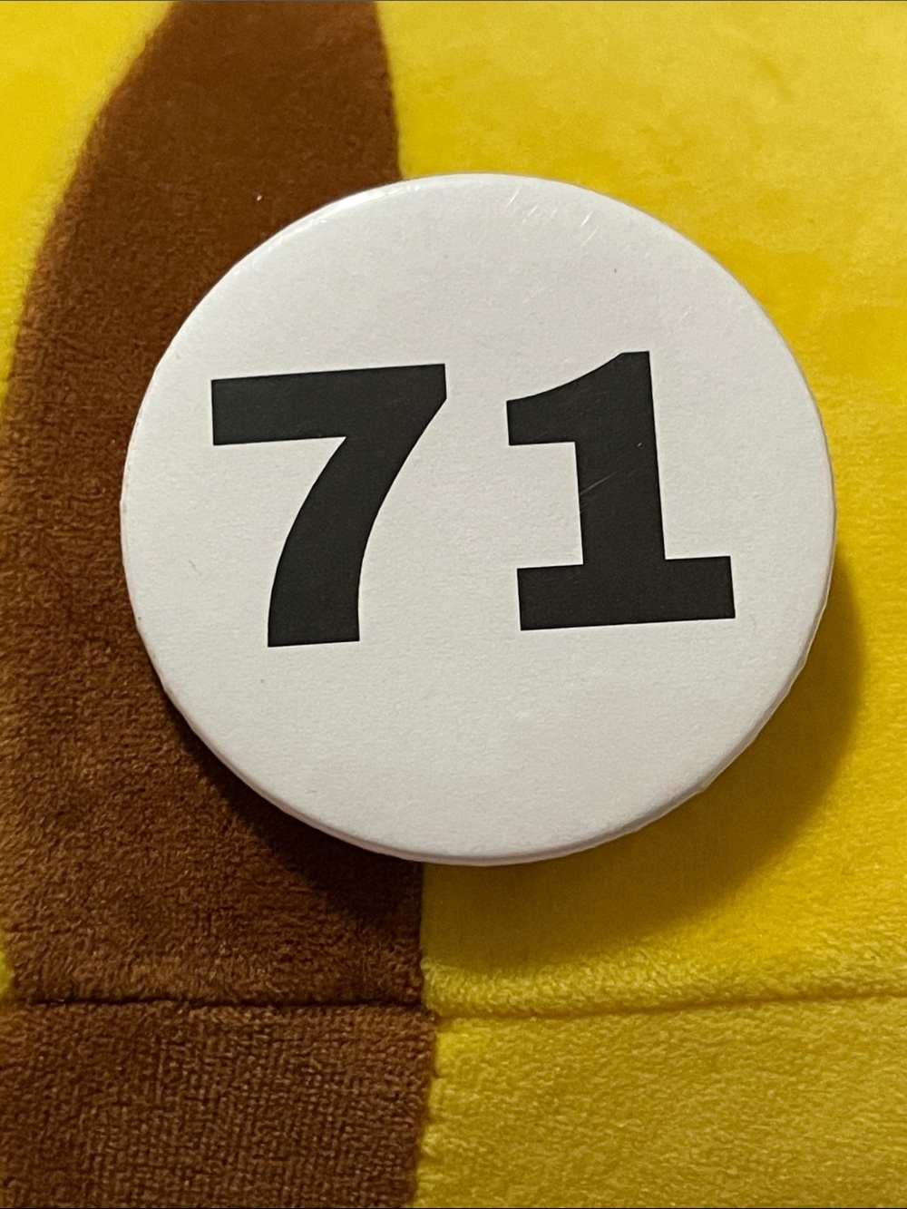White '71' Round Pin Badge - Men's Accessory